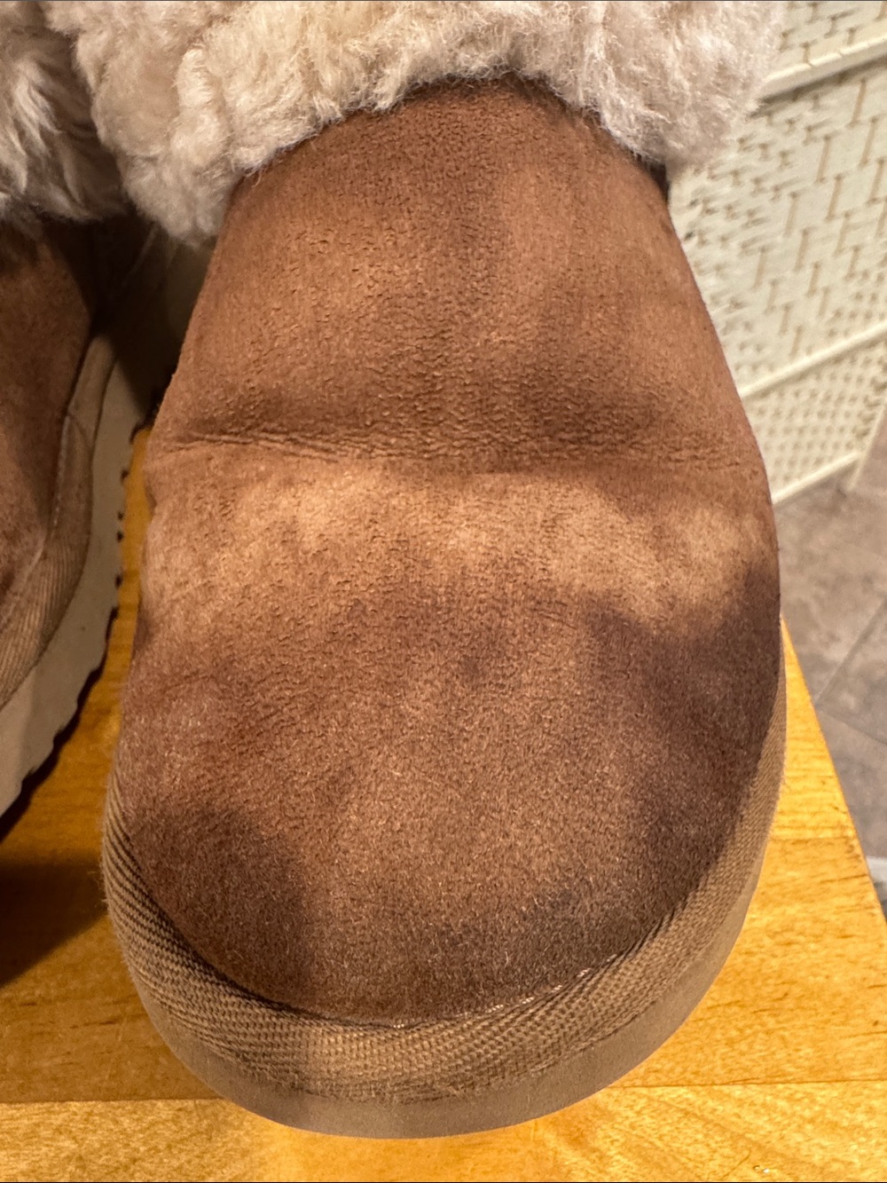 UGG Chestnut Suede Booties with folded down Sheepskin Cuff - Picture 3 of 11